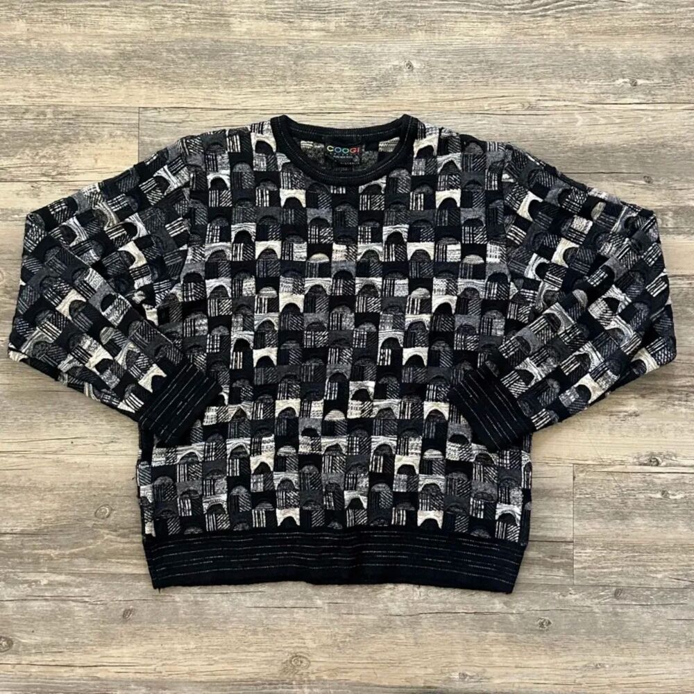 Vintage 90s Coogi 3D Multicolored Knit Sweater Size Small Hip-Hop